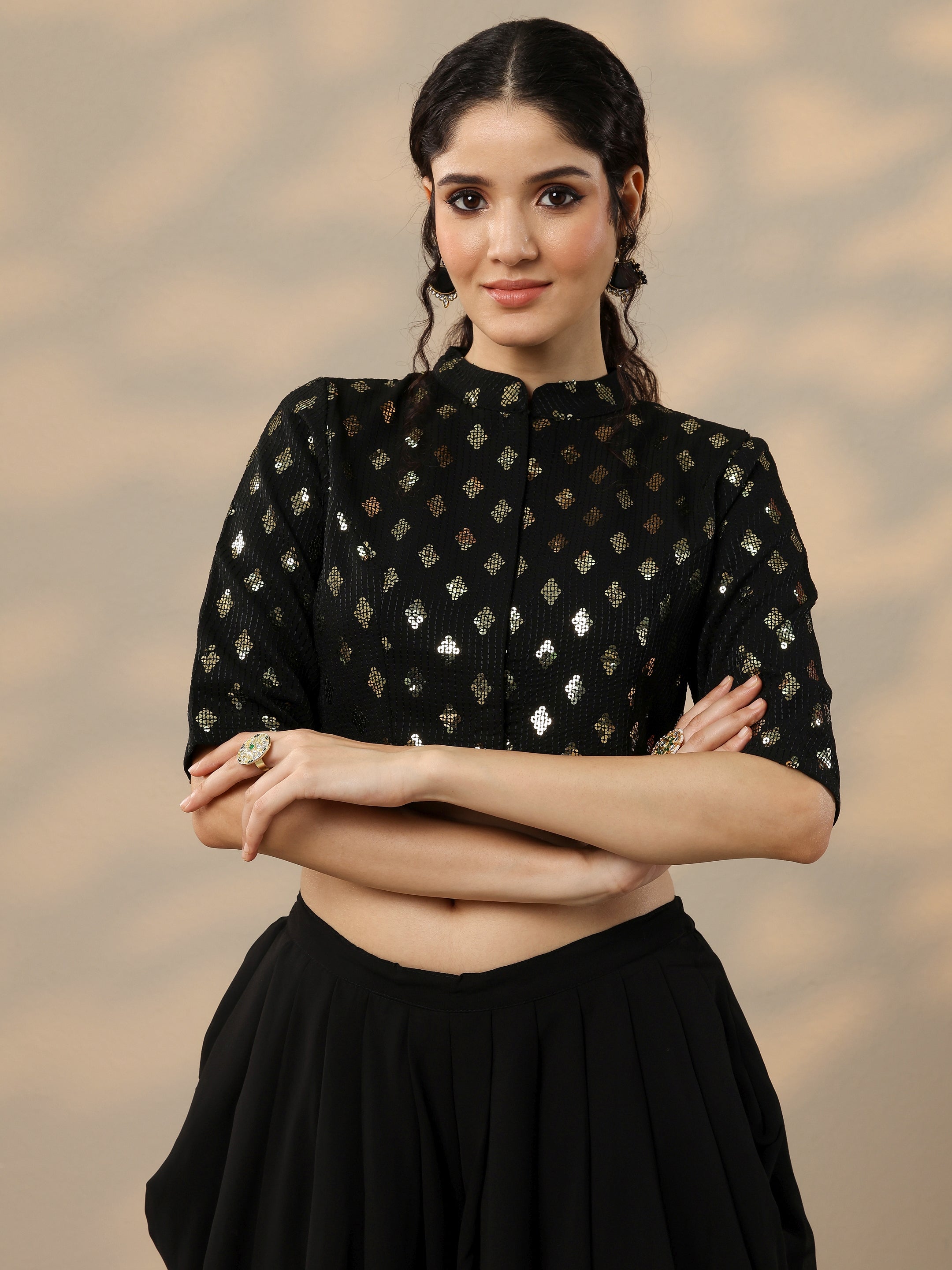 Black Embellished Georgette Dhoti Saree