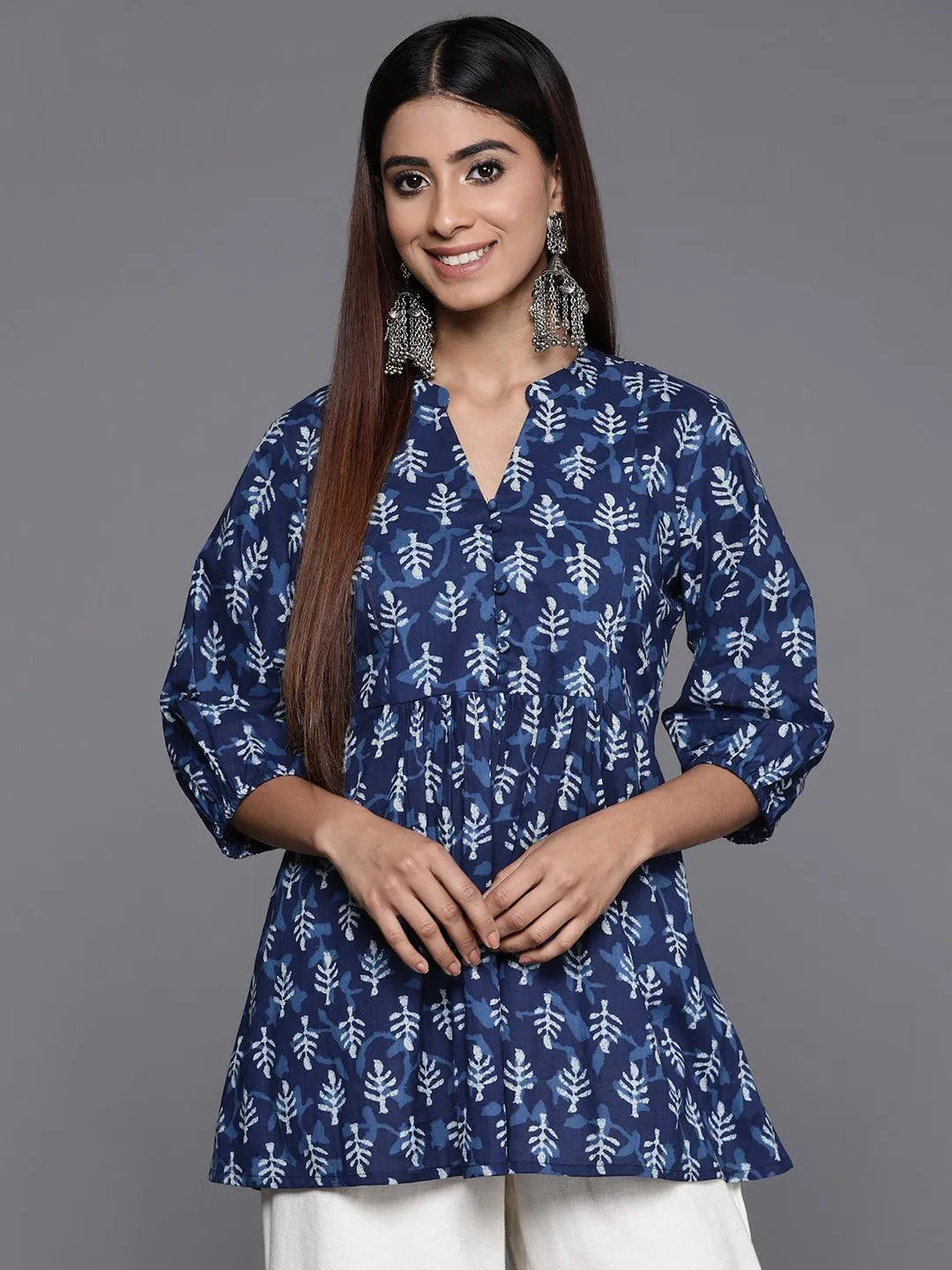 Indigo Printed Cotton A-Line Kurti